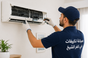 فني يقوم بإصلاح تكييف سبليت داخل المنزل أثناء أعمال الصيانة