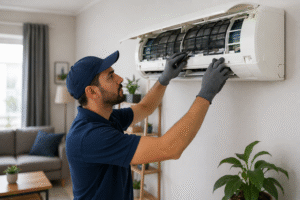 تنظيف فلتر تكييف سبليت داخل المنزل أثناء أعمال الصيانة